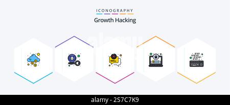 Hacking 25 FilledLine icon pack including secure. lock. private. account. error Stock Vector