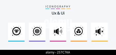 Ux And Ui Glyph 5 Icon Pack Including volume off. mute. audio. paint. rgb. Creative Icons Design Stock Vector