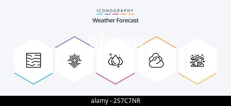 Weather 25 Line icon pack including cloudy. home. rain. storage. cloud Stock Vector
