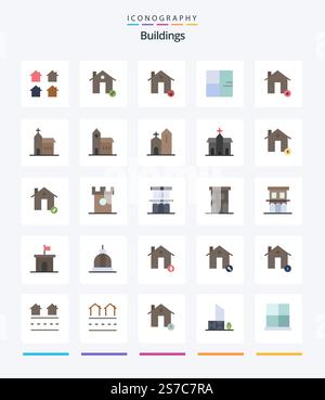 Creative Buildings 25 Flat icon pack  Such As buildings. architecture. house. protect. house Stock Vector