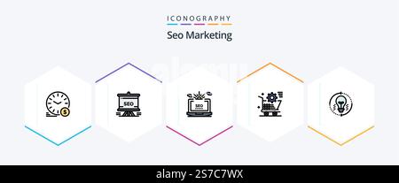 Seo Marketing 25 FilledLine icon pack including setting. cart. analytics. web. setting Stock Vector