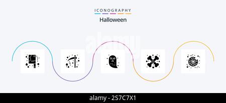 Halloween Glyph 5 Icon Pack Including halloween. halloween. character. crossed. bone Stock Vector