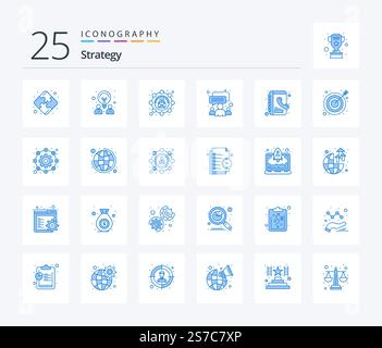 Strategy 25 Blue Color icon pack including phone book. book. email. team. group Stock Vector