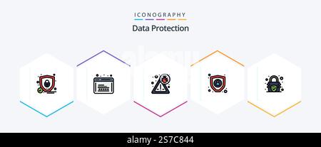 Data Protection 25 FilledLine icon pack including . lock. bug. encryption. encryption Stock Vector