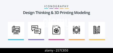 Design Thinking And D Printing Modeling Line 5 Icon Pack Including internet . computer. file. server. object. Creative Icons Design Stock Vector