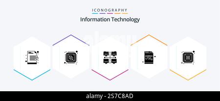 Information Technology 25 Glyph icon pack including file. crypto. processing. code. local Stock Vector
