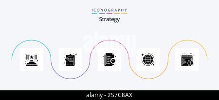 Strategy Glyph 5 Icon Pack Including settings. browser. management. strategy. global business Stock Vector