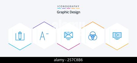 Design 25 Blue icon pack including . color. youtube Stock Vector