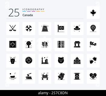 Canada 25 Solid Glyph icon pack including maple. canada. canada. autumn. wedding cake Stock Vector