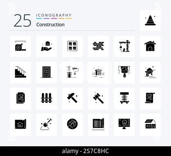 Construction 25 Solid Glyph icon pack including building. construction. window. architecture. bricks Stock Vector
