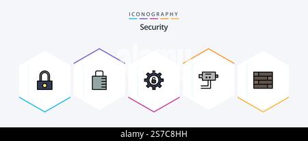 Security 25 FilledLine icon pack including . wall. security. protect. security Stock Vector