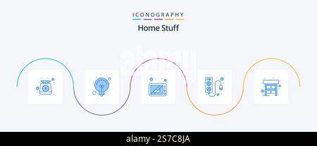 Home Stuff Blue 5 Icon Pack Including drawer. plug. electronics. electric. board Stock Vector