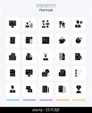 Creative Find A Job 25 Glyph Solid Black icon pack  Such As man. office. group. laptop. cancel Stock Vector