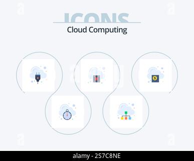 Cloud Computing Flat Icon Pack 5 Icon Design. cloud. cross. cloud hosting. warning. cloud Stock Vector