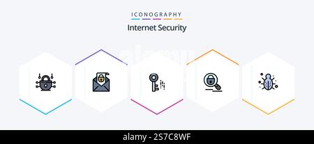 Internet Security 25 FilledLine icon pack including protection. internet. security. bug. lock Stock Vector