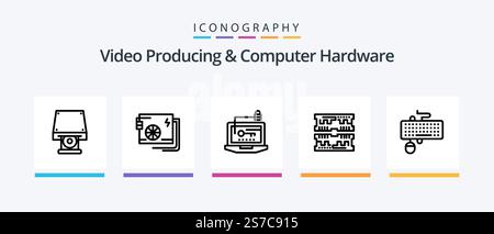 Video Producing And Computer Hardware Line 5 Icon Pack Including computer. install. atx. driver. cloud. Creative Icons Design Stock Vector