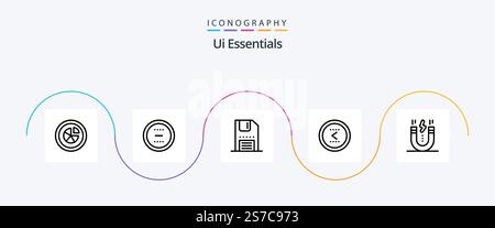 Ui Essentials Line 5 Icon Pack Including interface. arrow. interface. save. floppy Stock Vector