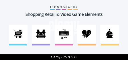Shoping Retail And Video Game Elements Glyph 5 Icon Pack Including . helmet. type. astronaut. add. Creative Icons Design Stock Vector