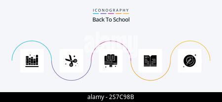 Back To School Glyph 5 Icon Pack Including school. education. online. note. book Stock Vector