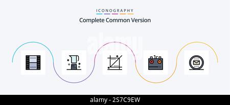 Complete Common Version Line Filled Flat 5 Icon Pack Including charging. battery. maker. tools. graphic Stock Vector