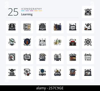Learning 25 Line Filled icon pack including learning. document. learning. data. reading Stock Vector