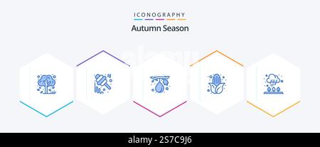 Autumn 25 Blue icon pack including cloud. food. jar. corn. healthy Stock Vector