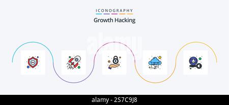 Hacking Line Filled Flat 5 Icon Pack Including hacker. server. hand. digital. cloud Stock Vector