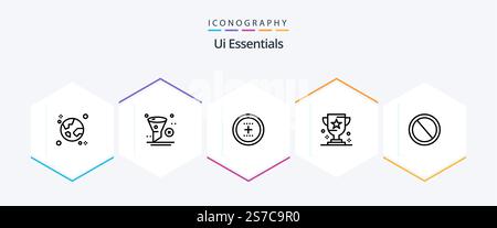 Ui Essentials 25 Line icon pack including game. award. remove. round. interface Stock Vector