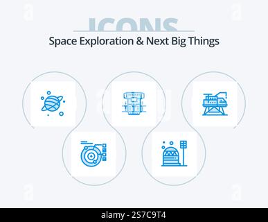 Space Exploration And Next Big Things Blue Icon Pack 5 Icon Design. cryotherapy. cryogenic. dome. chamber. space Stock Vector