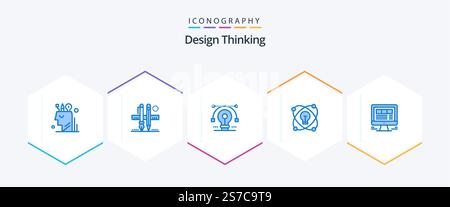 Design Thinking 25 Blue icon pack including lightd. idea. scale. drawing. solution Stock Vector
