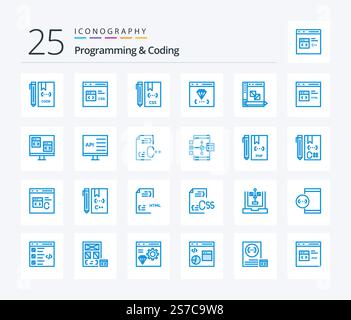 Programming And Coding 25 Blue icon pack including development. coding ...