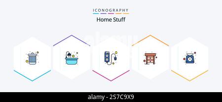 Home Stuff 25 FilledLine icon pack including scale. furniture. board. table. desk Stock Vector
