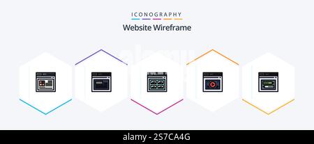 Website Wireframe 25 FilledLine icon pack including website. page. picture. internet. website Stock Vector