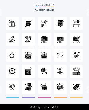 Creative Auction 25 Glyph Solid Black icon pack  Such As election. diploma. global. degree. lawyer Stock Vector