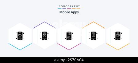 Mobile Apps 25 Glyph icon pack including app. calculator. app. apps. pp Stock Vector