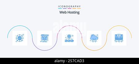 Web Hosting Blue 5 Icon Pack Including . server hosting. folders. database server. server Stock Vector
