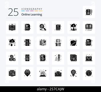 Online Learning 25 Solid Glyph icon pack including cloud. learning. file. education. e book Stock Vector