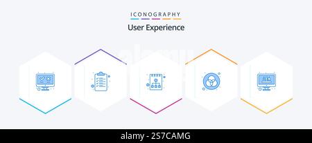 User Experience 25 Blue icon pack including web. design. business. edit tools. color Stock Vector
