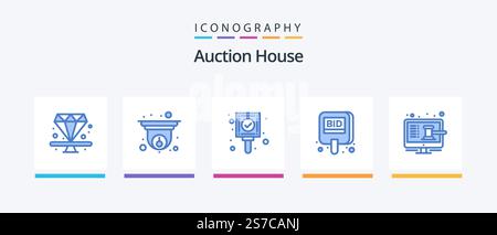 Auction Blue 5 Icon Pack Including online. label. check. compete. auction. Creative Icons Design Stock Vector