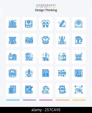 Creative Design Thinking 25 Blue icon pack  Such As painting. pencil. computer. light. solution Stock Vector