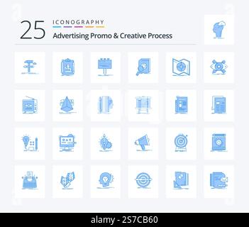 Advertising Promo And Creative Process 25 Blue Color icon pack including financial. analysis. work. promo. advertising Stock Vector