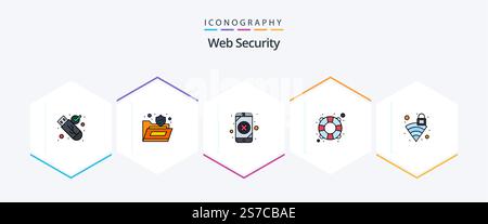 Web Security 25 FilledLine icon pack including signal. lock. mobile data. support. help Stock Vector