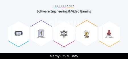 Software Engineering And Video Gaming 25 FilledLine icon pack including sport. awards. language. playing. game Stock Vector