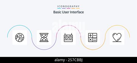 Basic Line 5 Icon Pack Including basic. timer. like Stock Vector