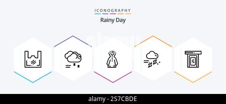 Rainy 25 Line icon pack including rainy. rainy. rainy weather. rainfall. cloud Stock Vector