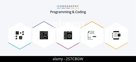 Programming And Coding 25 Glyph icon pack including develop. code. develop. management. develop Stock Vector
