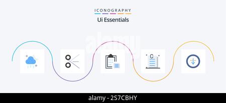 Ui Essentials Flat 5 Icon Pack Including ui. interface. ui. attachment. paper Stock Vector