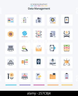 Creative Data Management 25 Flat icon pack  Such As encryption. setting. document. options. configuration Stock Vector