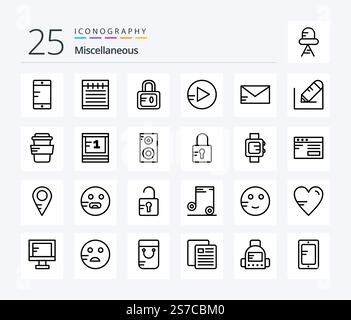 Miscellaneous 25 Line icon pack including school. write. study. pencil. email Stock Vector