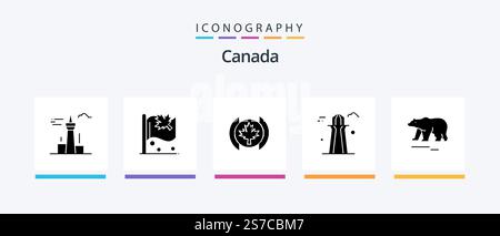 Canada Glyph 5 Icon Pack Including bear. building. sign. canada tower. canada. Creative Icons Design Stock Vector